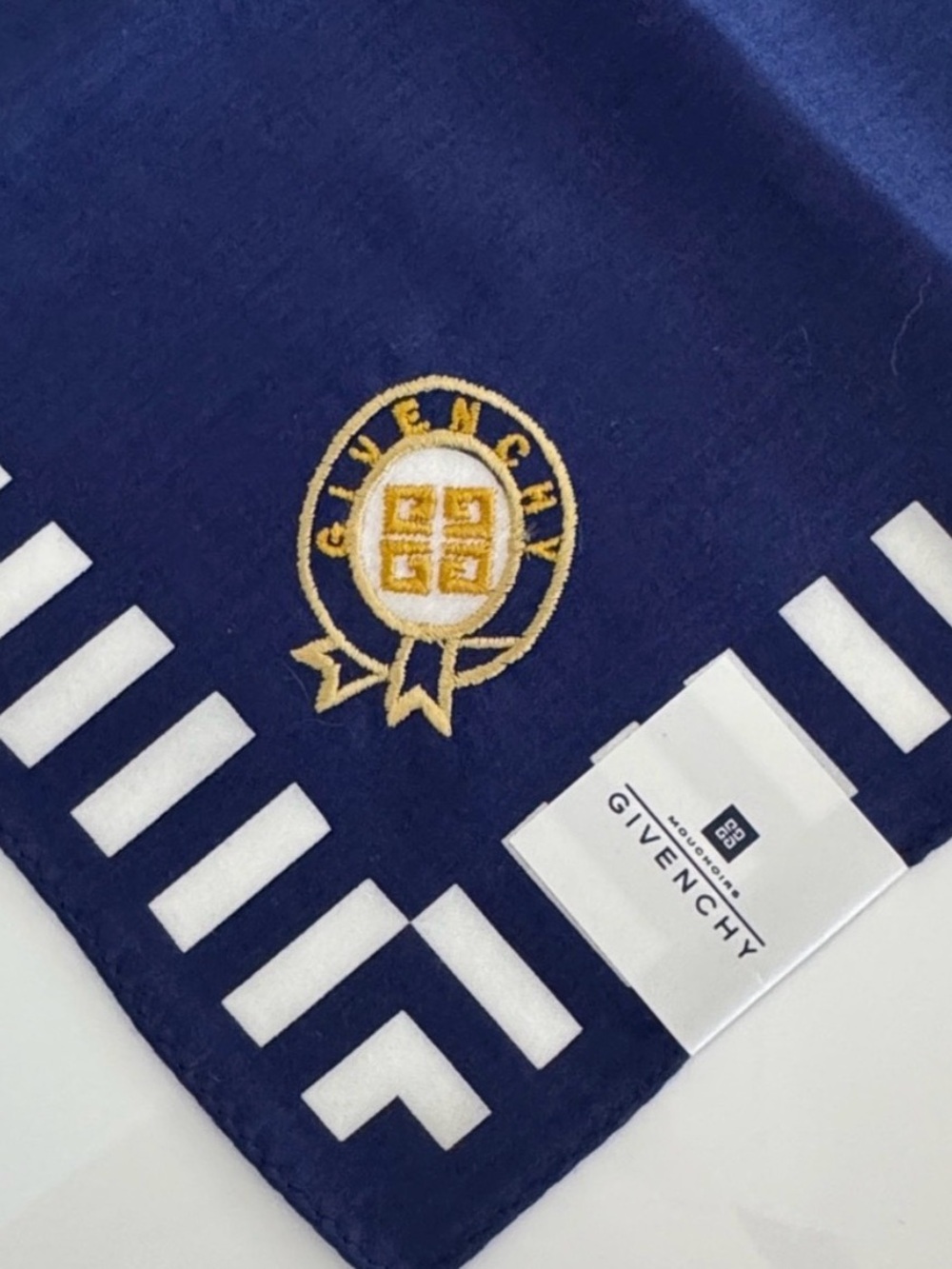 Givenchy Navy and White Silk Emblem Scarf / Square